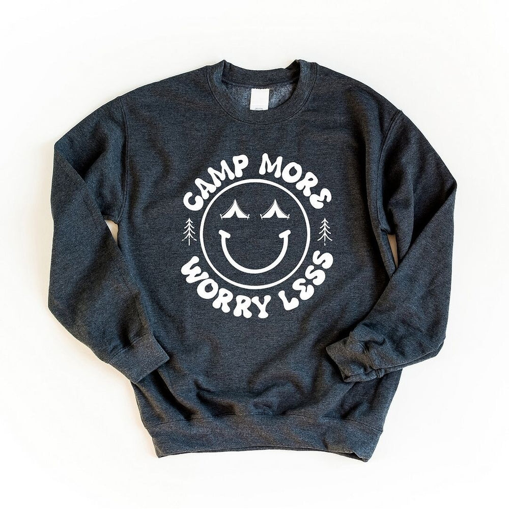 Camp More Worry Less Smiley Face Graphic Sweatshirt