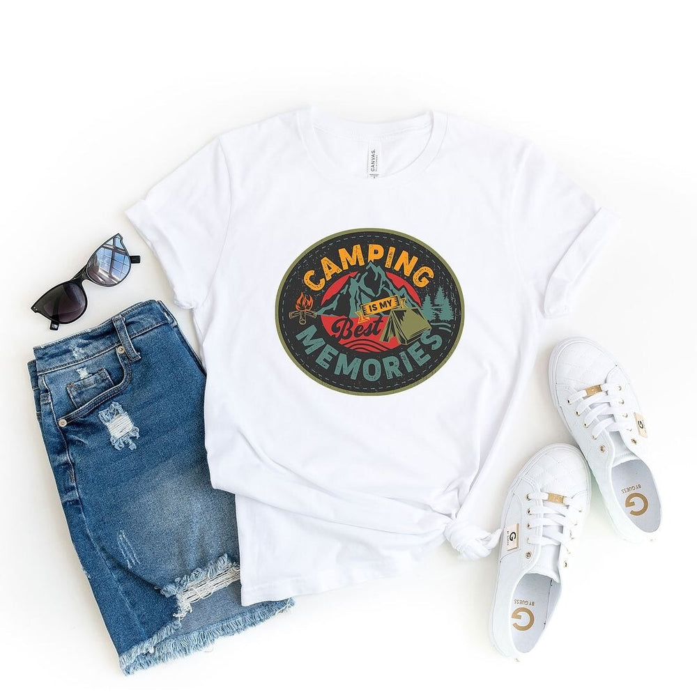 Camping is My Best Memories Badge Short Sleeve Crewnneck Tee