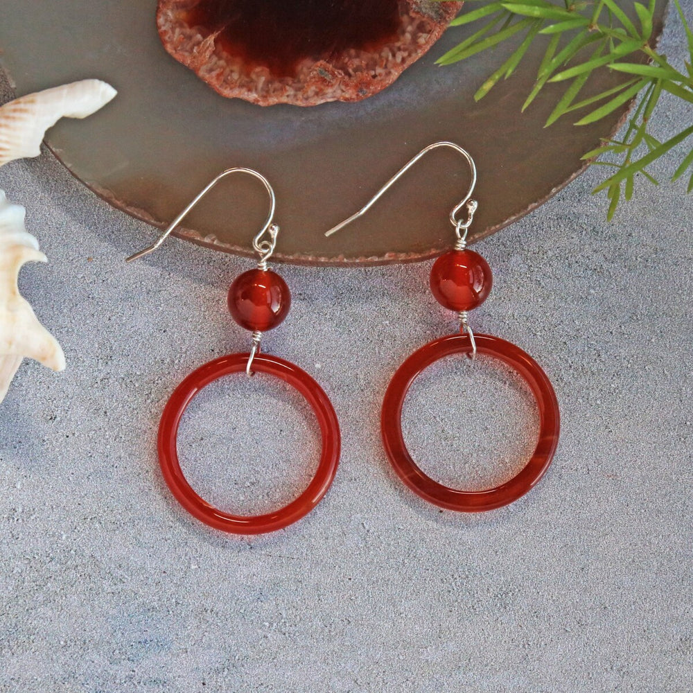 Carnelian Hoop Drop Down Earrings