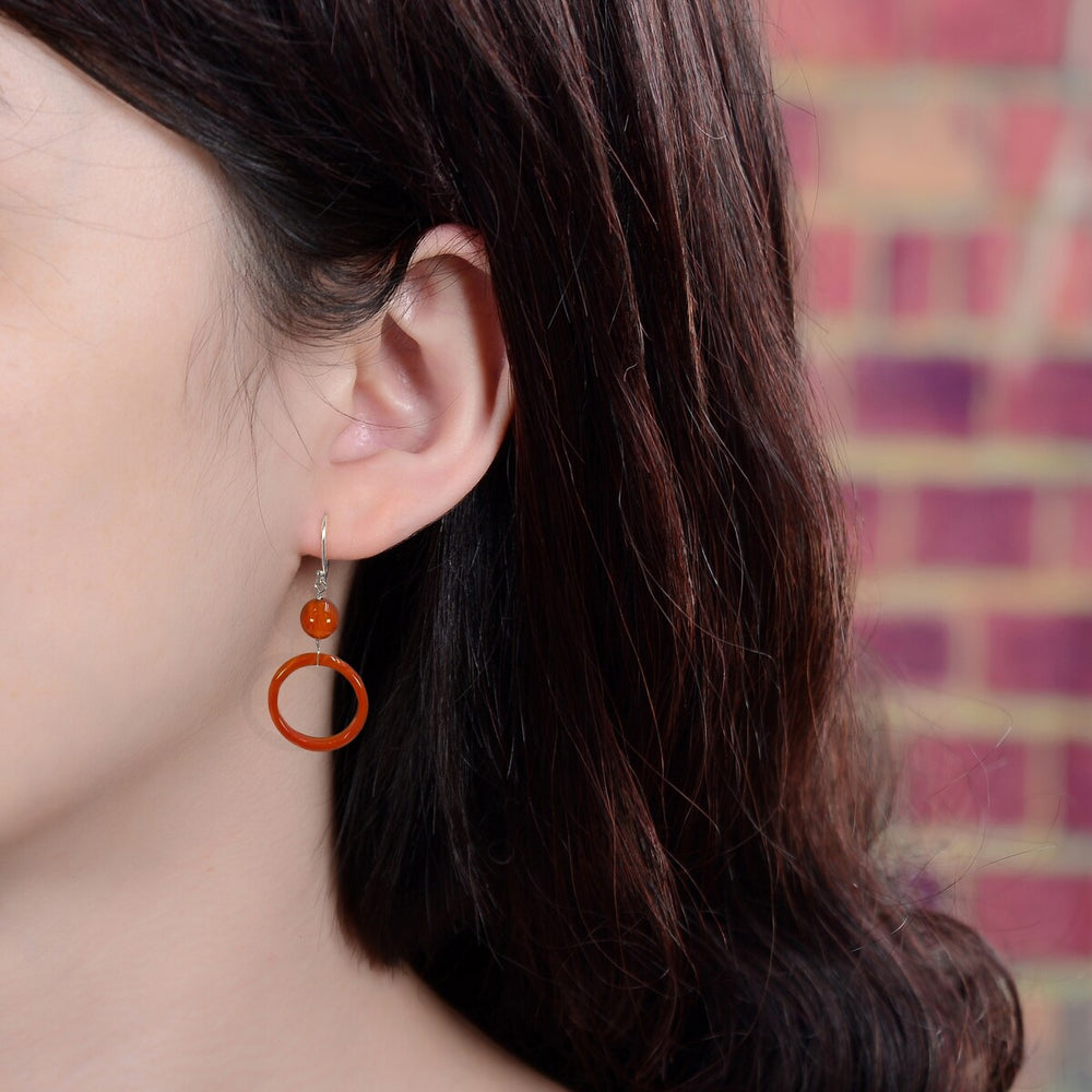 Carnelian Hoop Drop Down Earrings