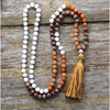 Carnelian & Jasper Tassel Beaded Necklace - White