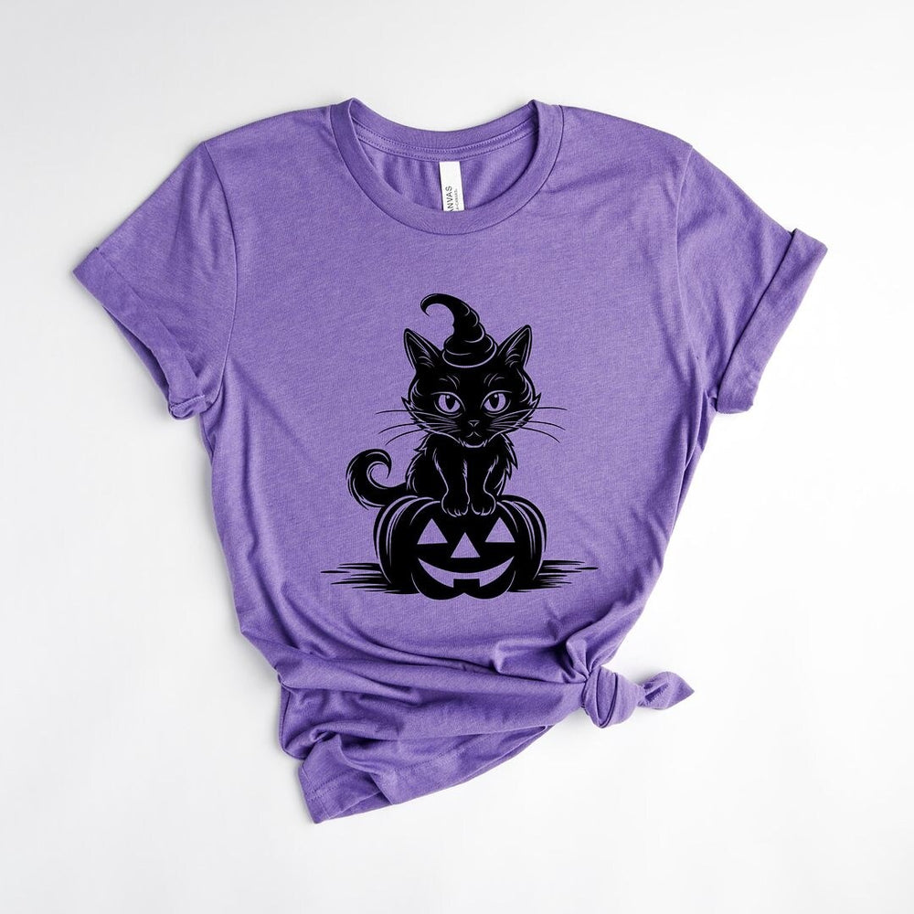 Cat Perched On A Pumpkin Short Sleeve Crewnneck Tee