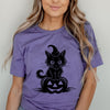 Cat Perched On A Pumpkin Short Sleeve Crewnneck Tee