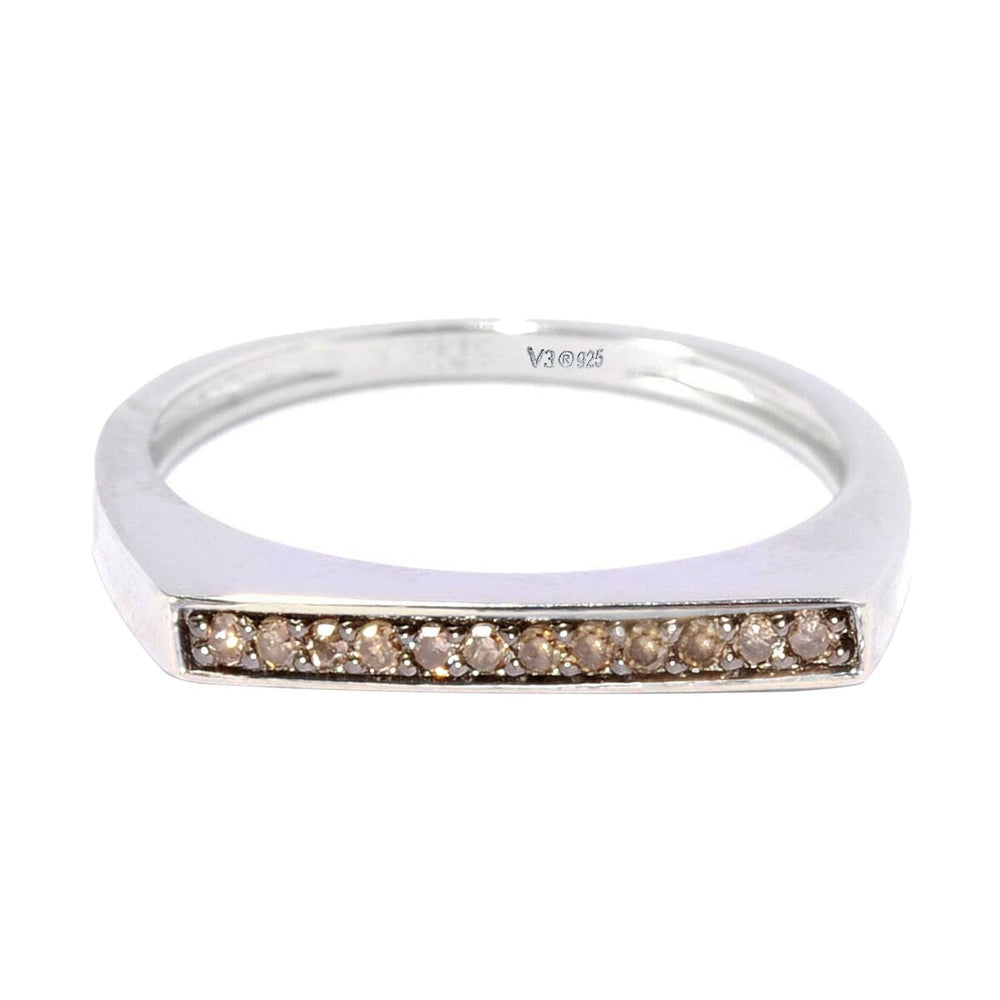 Champagne Diamond Sterling Silver Flat Top Stackable Ring