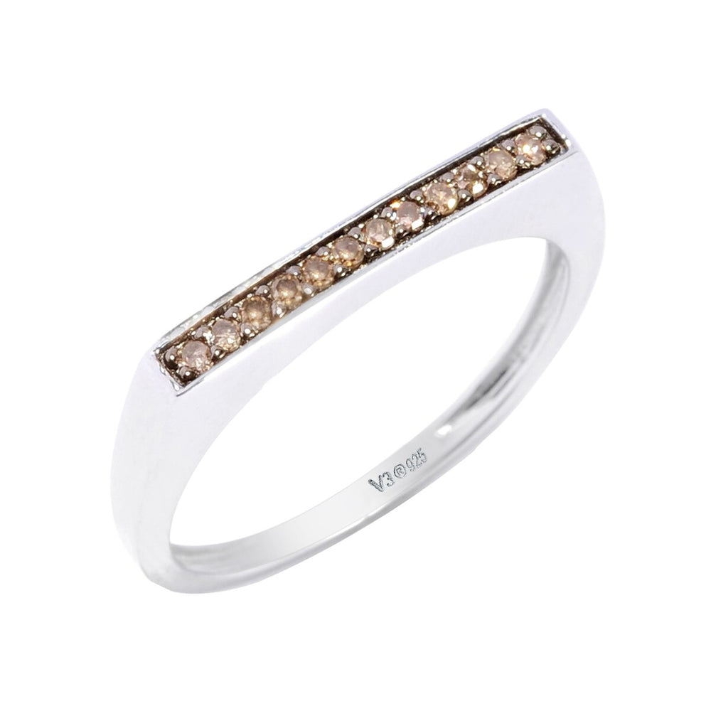 Champagne Diamond Sterling Silver Flat Top Stackable Ring