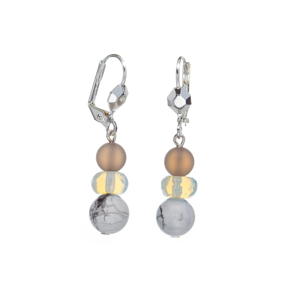 Champagne Marbled Howlite Three-tiered Leverback Drop Earrings