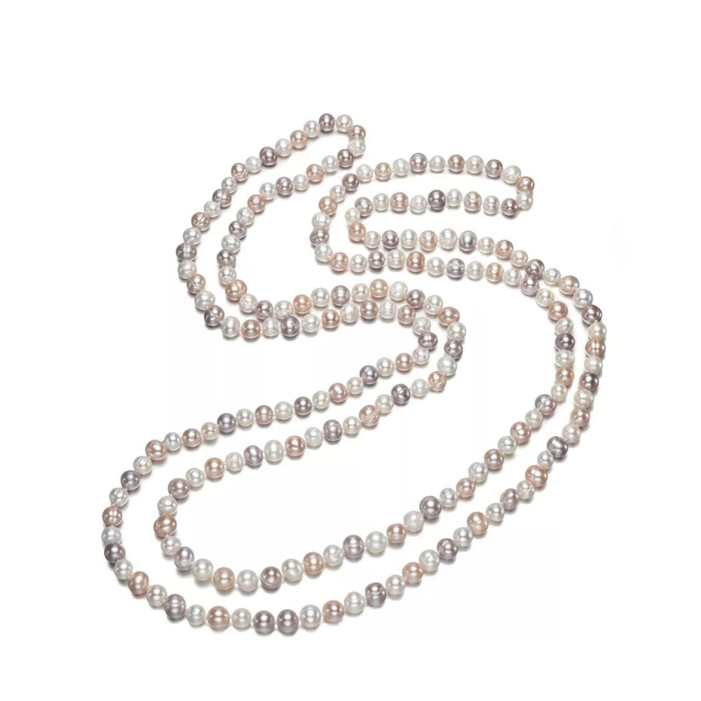 Champagne, Grey White 6mm 46" Long Freshwater Pearl Necklace