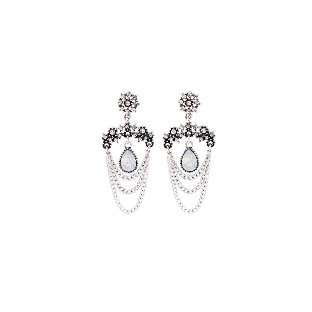 Chandelier Drop Statement Earrings With Clear Crystals And Chains