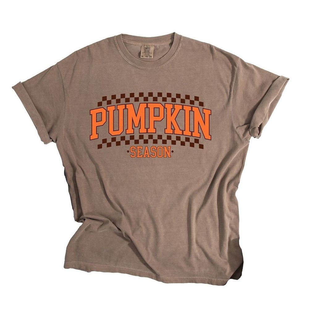 Checkered Arched Pumpkin Season Garment Dyed Tee