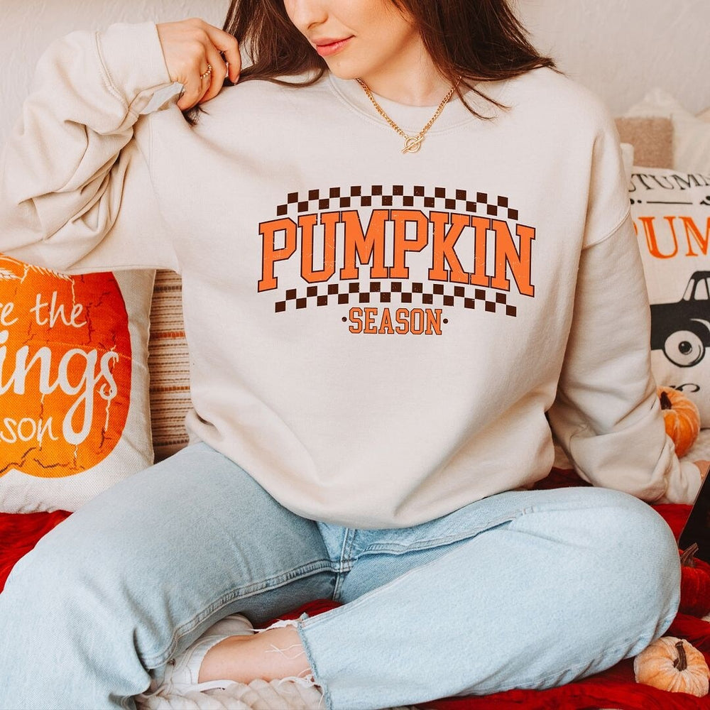 Checkered Arched Pumpkin Season Graphic Sweatshirt