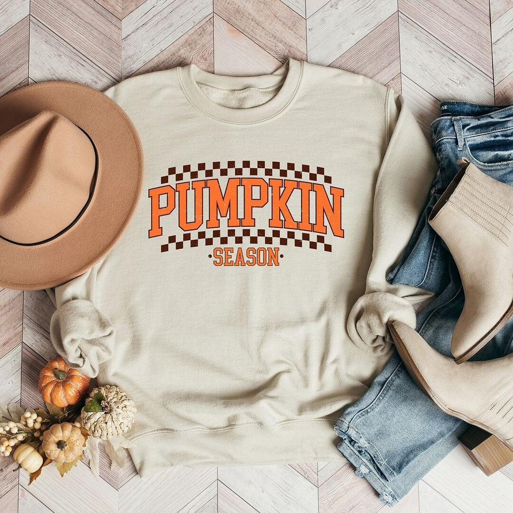 Checkered Arched Pumpkin Season Graphic Sweatshirt