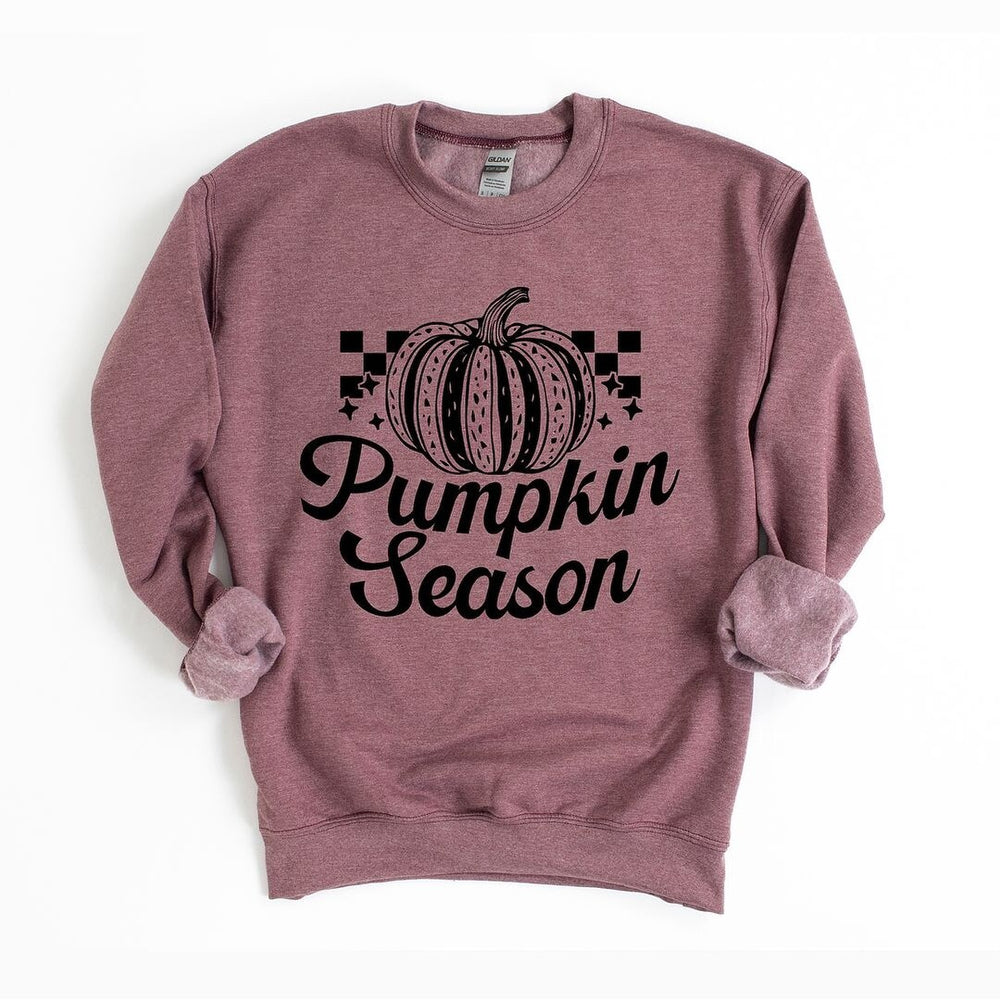 Checkered Pumpkin Season Cursive Graphic Sweatshirt