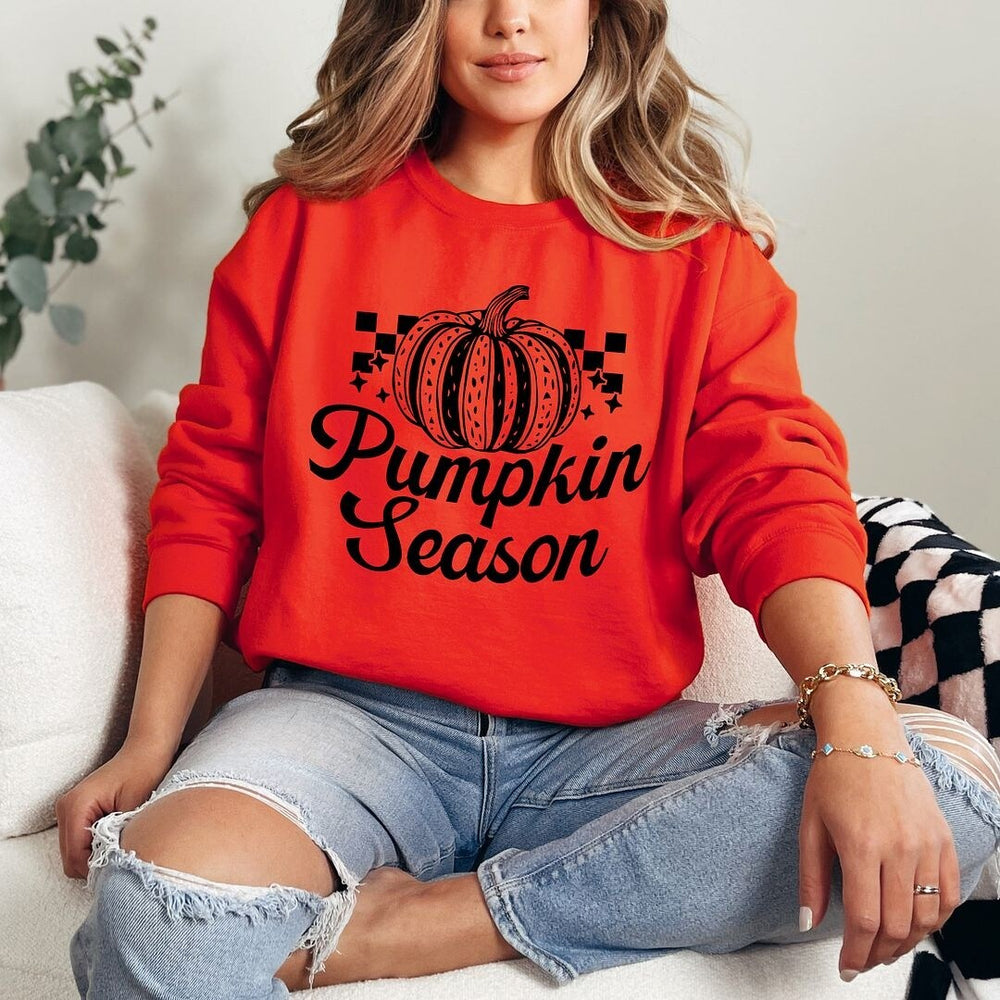 Checkered Pumpkin Season Cursive Graphic Sweatshirt