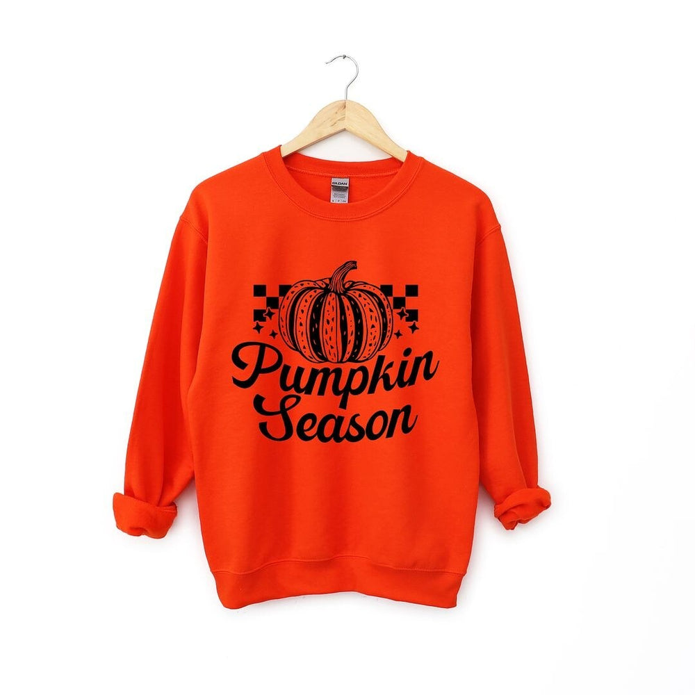 Checkered Pumpkin Season Cursive Graphic Sweatshirt