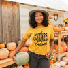 Checkered Pumpkin Season Cursive Short Sleeve Crewnneck Tee