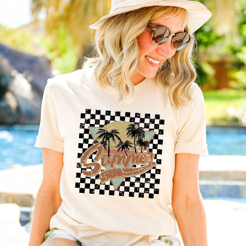 Checkered Summer Short Sleeve Crewnneck Tee