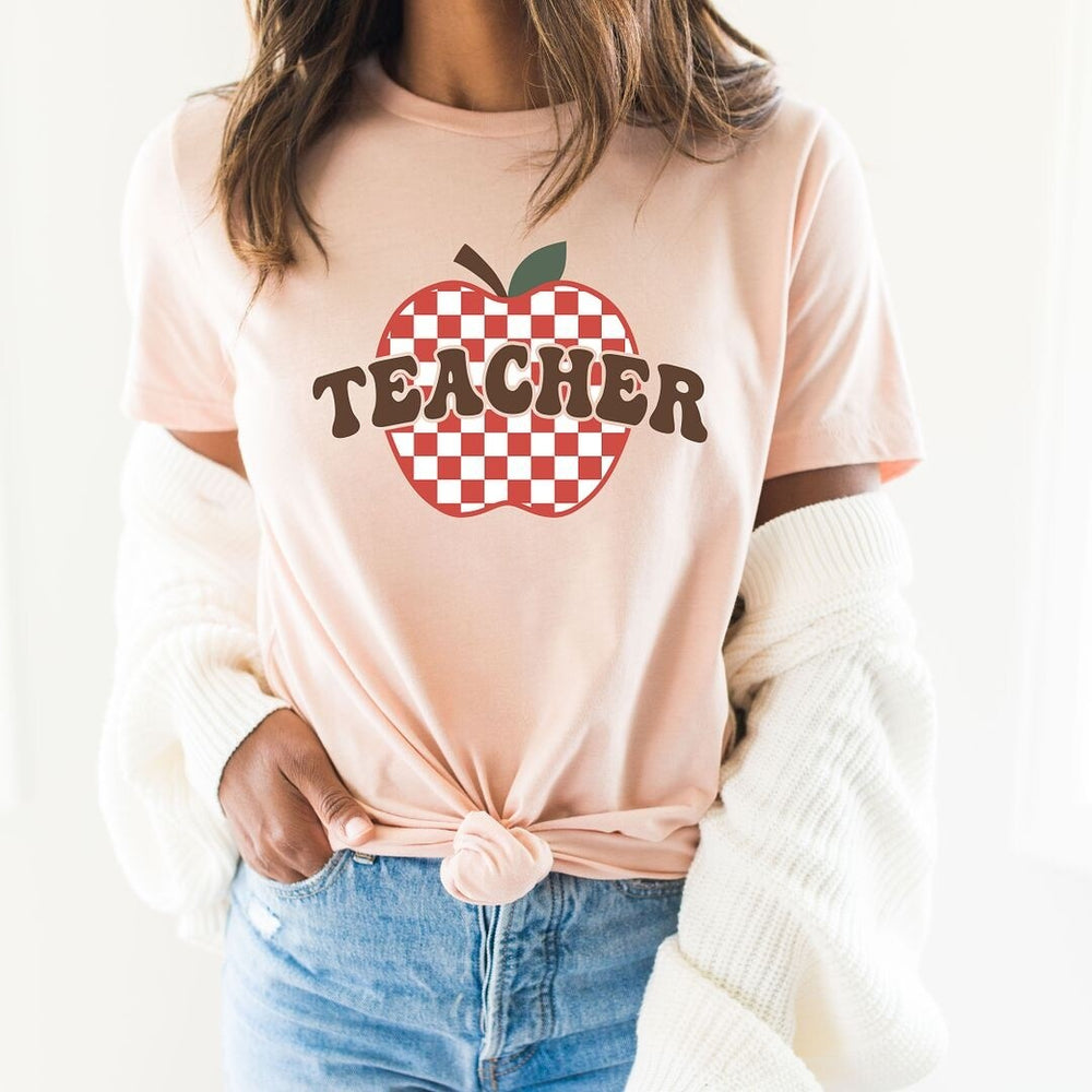 Checkered Teacher Apple Short Sleeve Crewnneck Tee