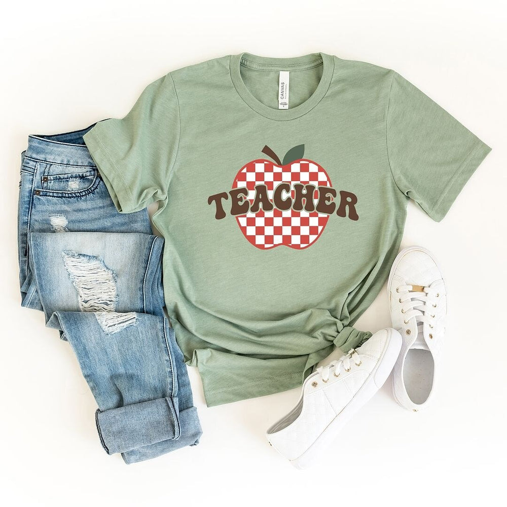 Checkered Teacher Apple Short Sleeve Crewnneck Tee