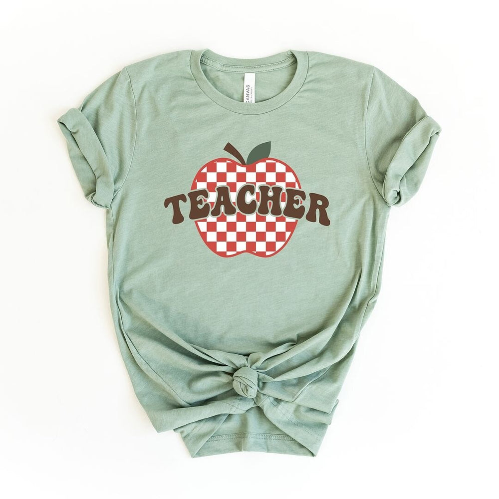 Checkered Teacher Apple Short Sleeve Crewnneck Tee