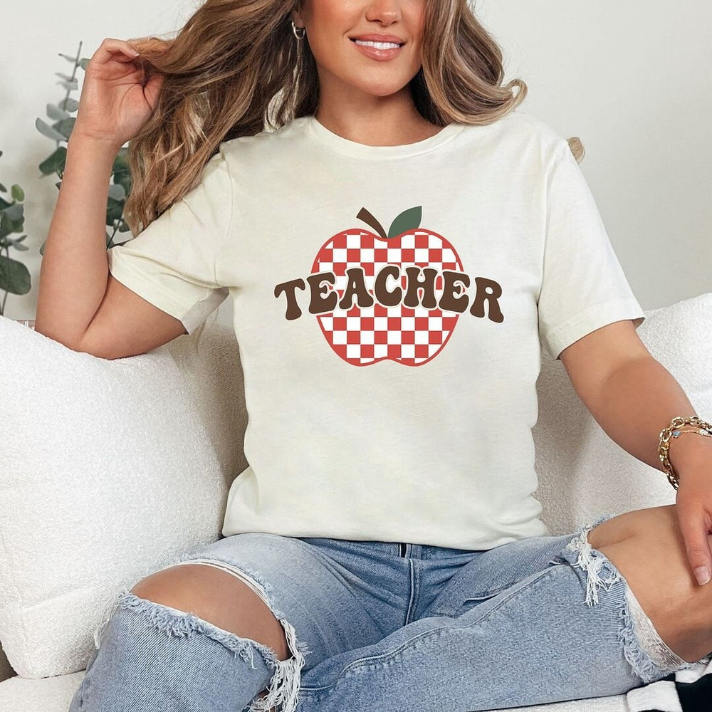 Checkered Teacher Apple Short Sleeve Crewnneck Tee