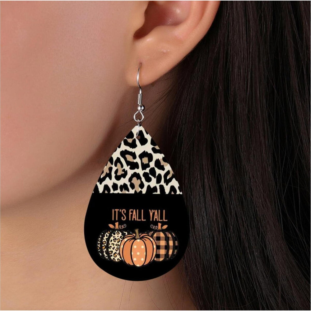 Cheetah Black Pumpkins Its Fall Yall Teardrop Earrings