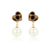 Cheetah Heart Imitation Pearl Drop Earrings