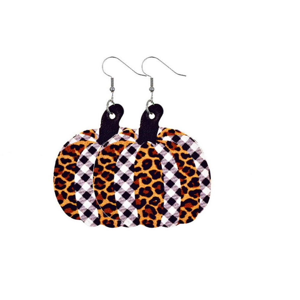 Cheetah Plaid Pumpkin Drop Earrings