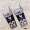 Cheetah Print & Black COFFEE To Go Drop Earrings