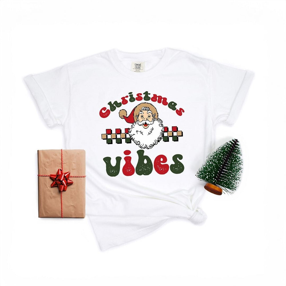 Christmas Vibes Checkered Garment Dyed Tee