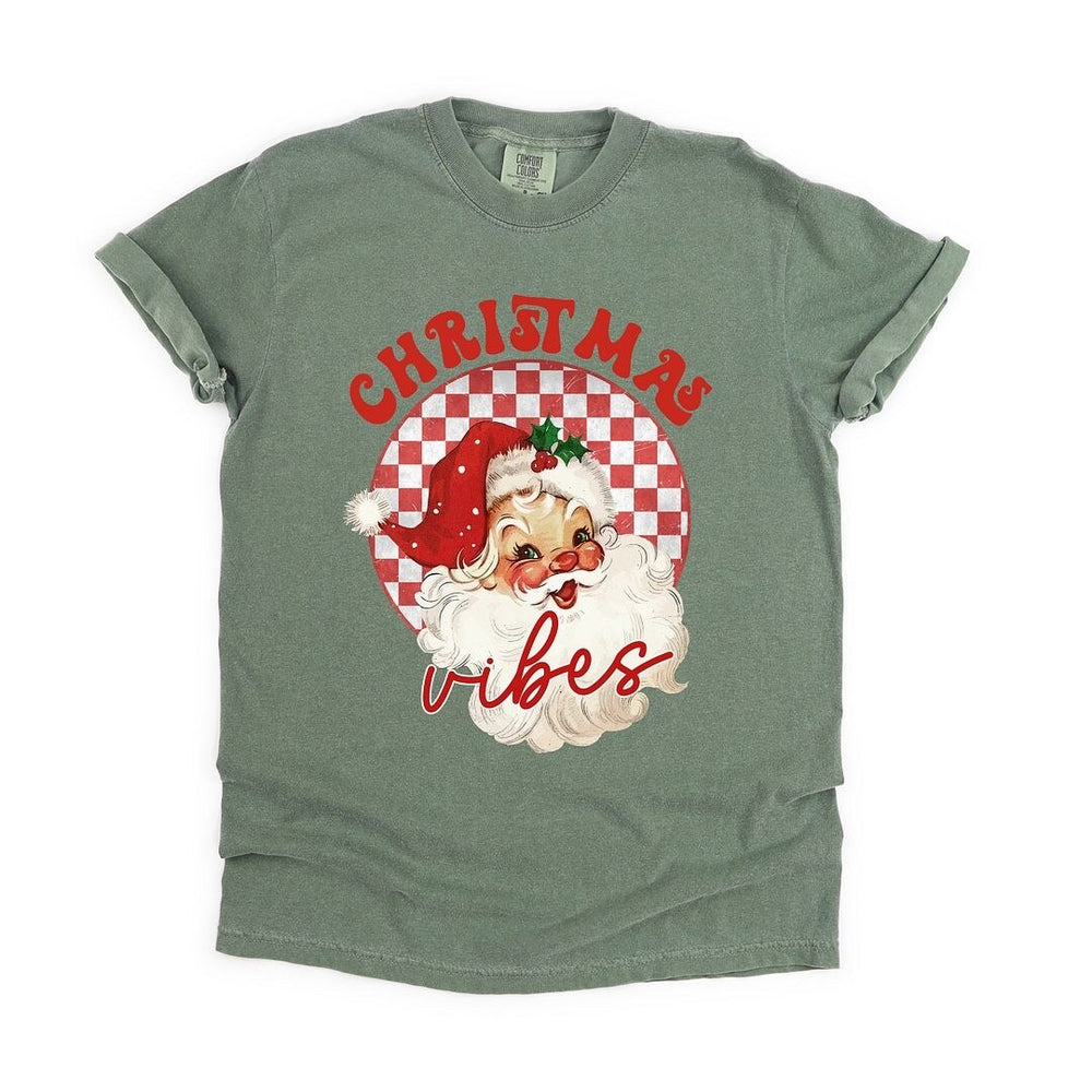 Christmas Vibes Santa Checkered Garment Dyed Tee