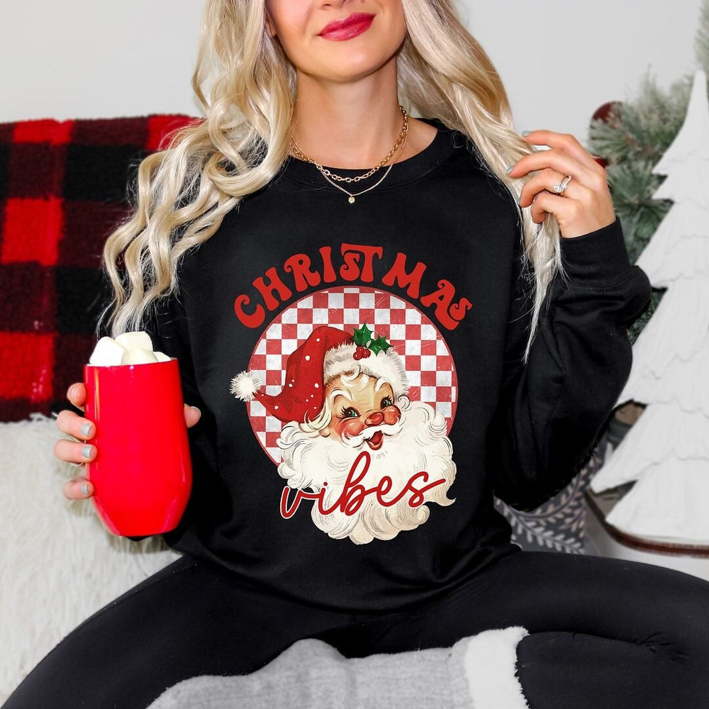 Christmas Vibes Santa Checkered Graphic Sweatshirt