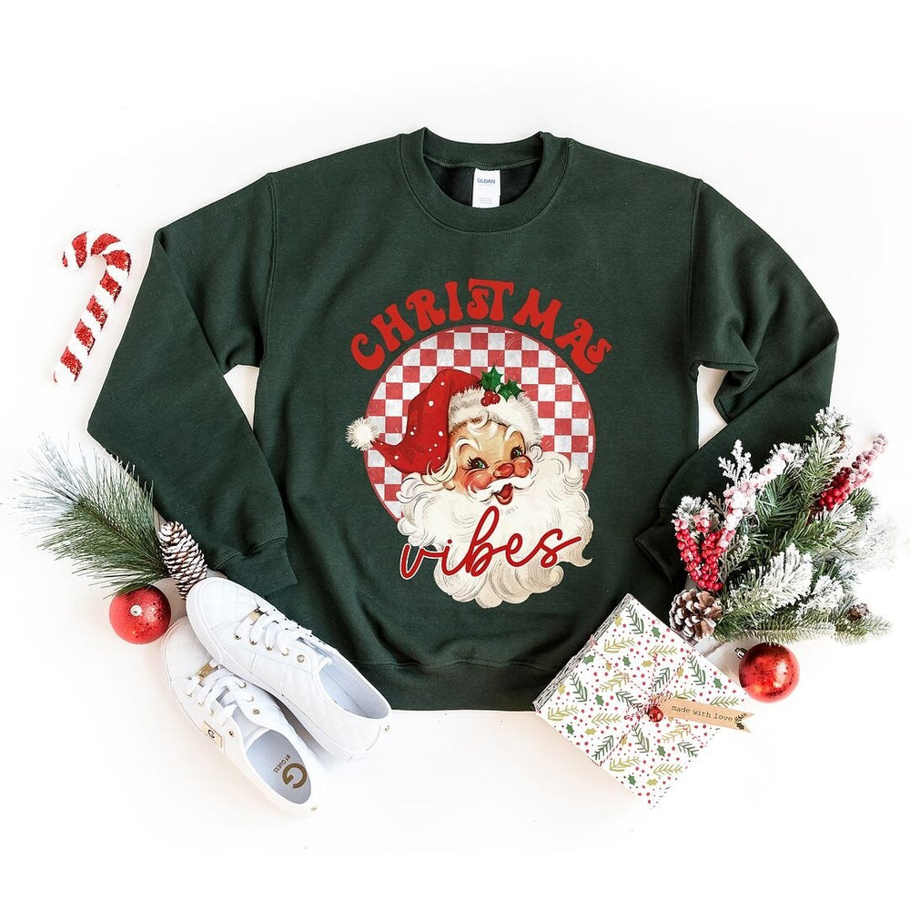 Christmas Vibes Santa Checkered Graphic Sweatshirt