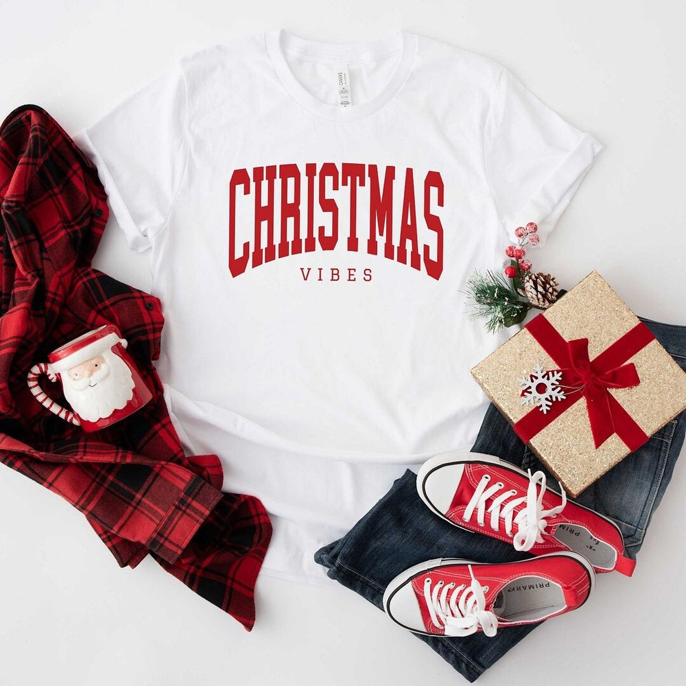 Christmas Vibes Varsity Short Sleeve Crewnneck Tee