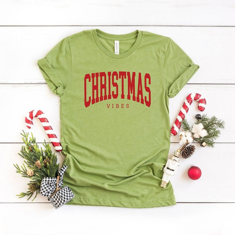 Christmas Vibes Varsity Short Sleeve Crewnneck Tee