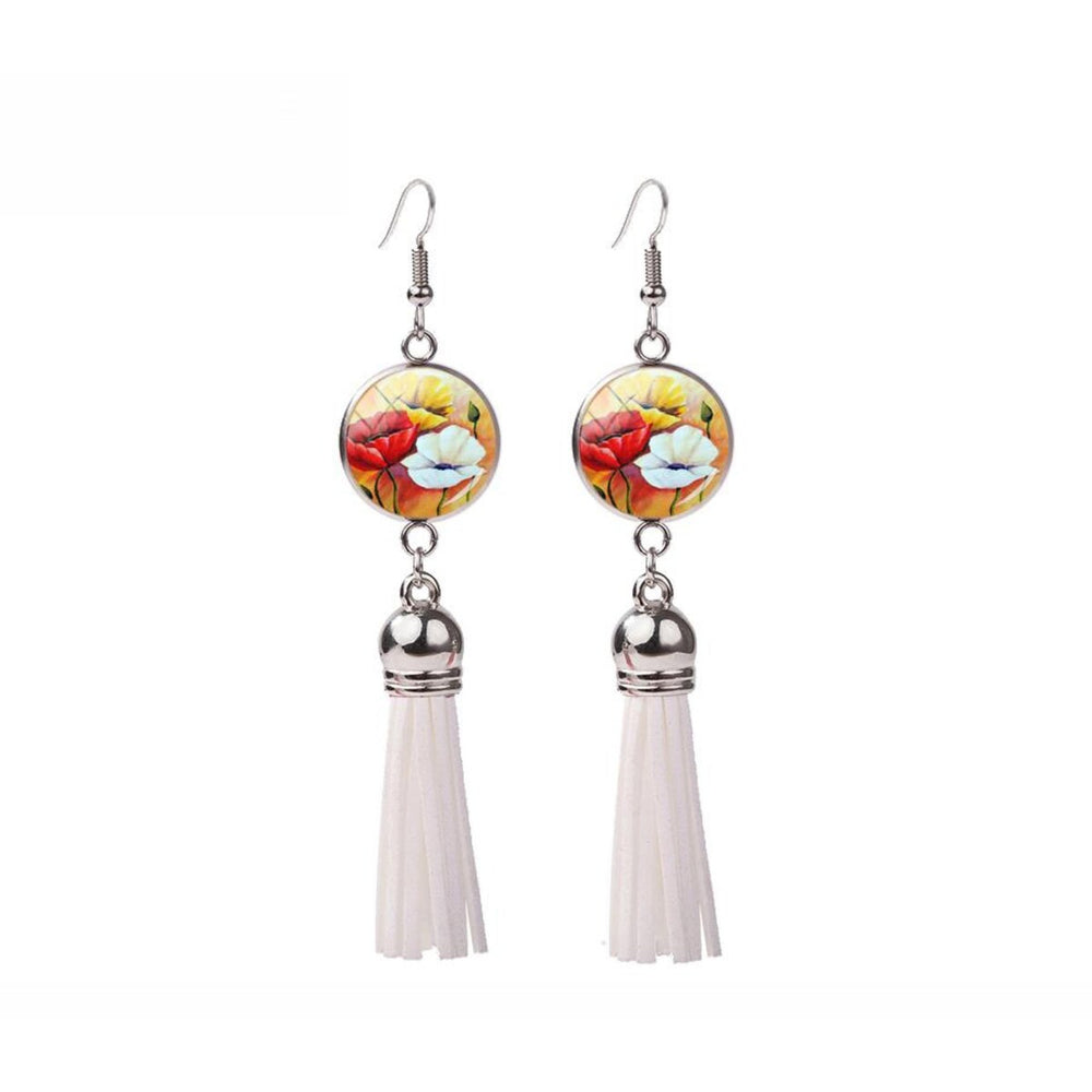 Circular Floral & Tassel Drop Earrings