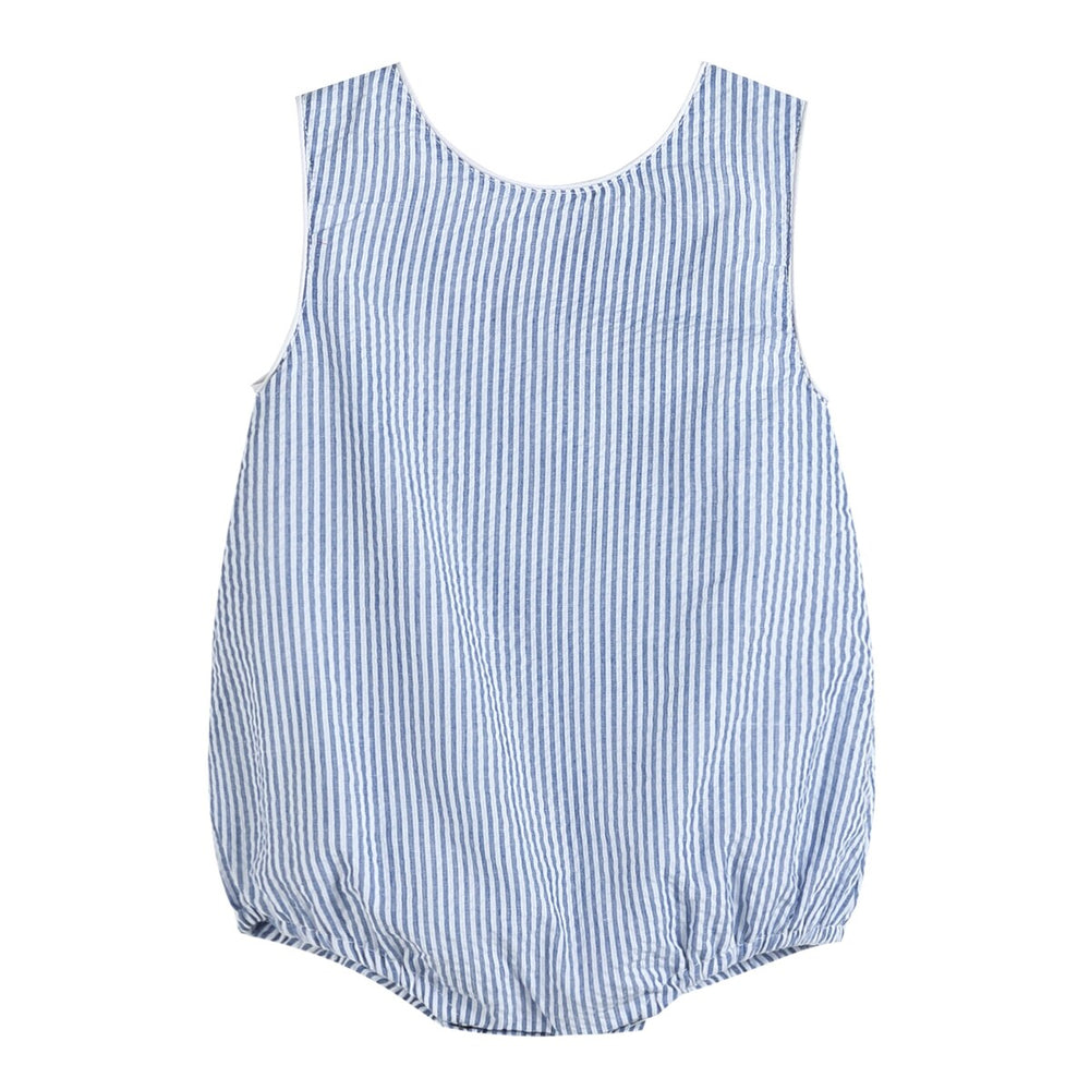 Classic Dark Blue Stripe Seersucker Romper