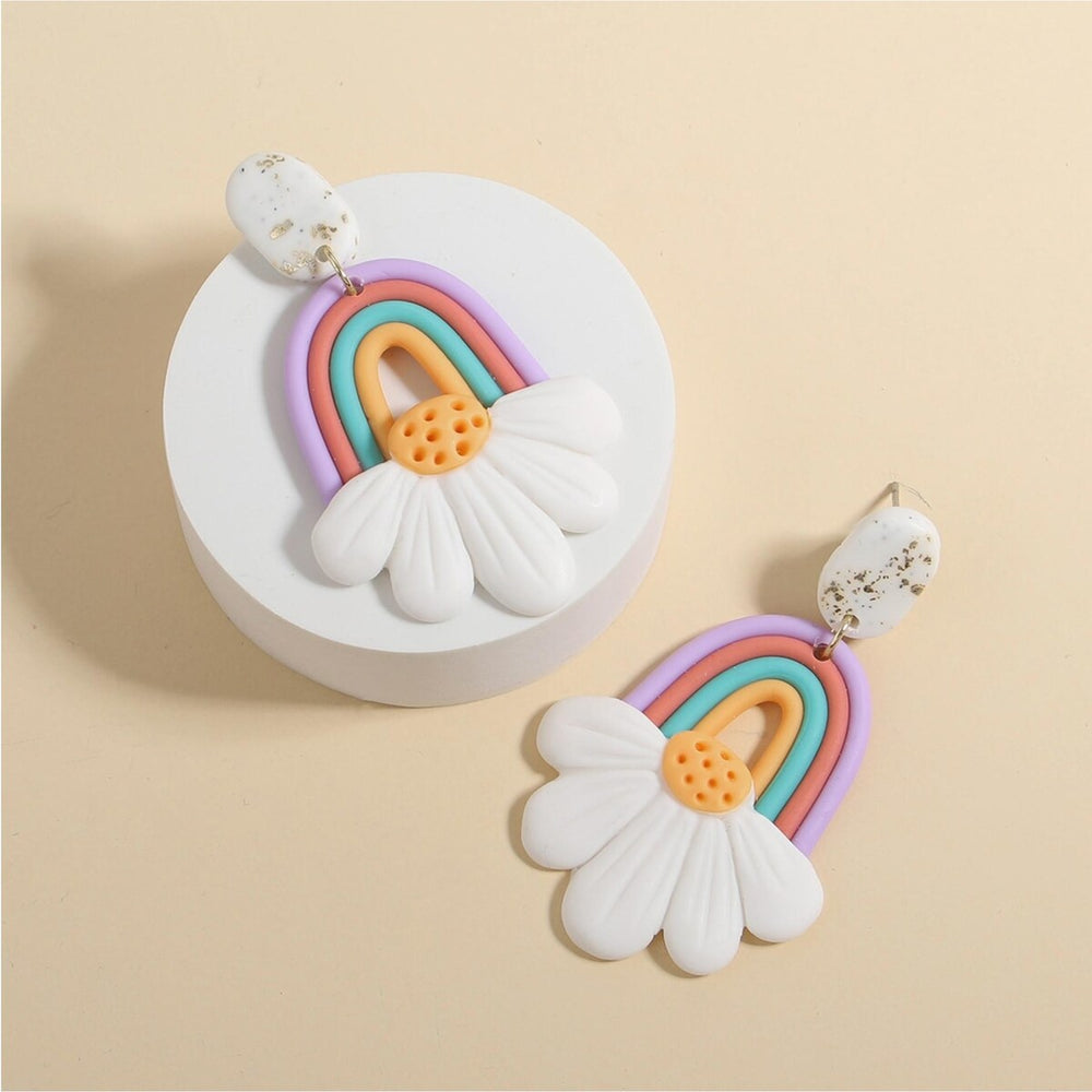 Clay Rainbow Daisy Flower Earrings