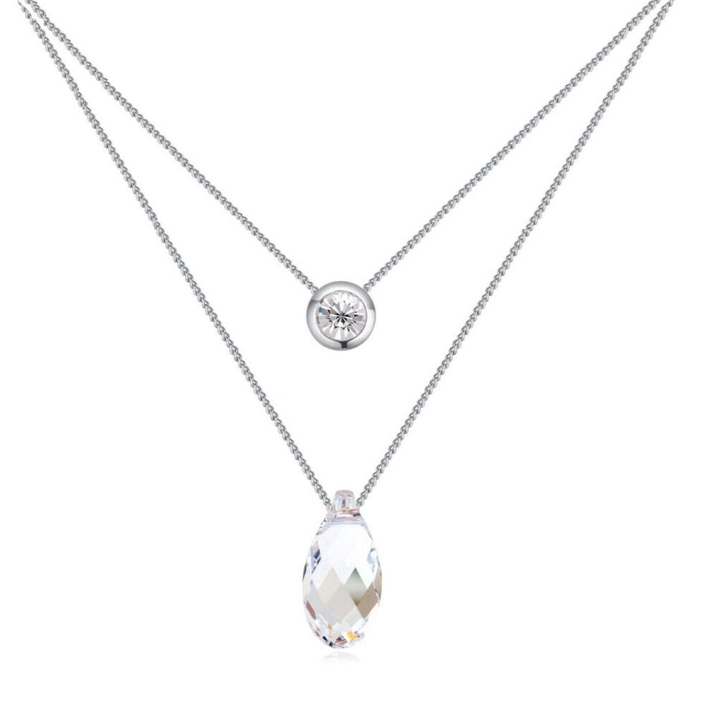 Clear Circle Briolette Layered Swarovski Crystal Necklace - White