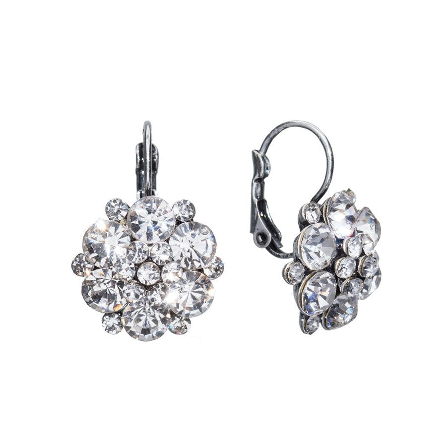 Clear Crystal Flower Leverback Earrings