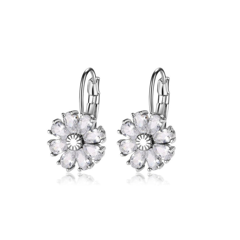 Clear Cubic Zirconia Flower Drop Earrings