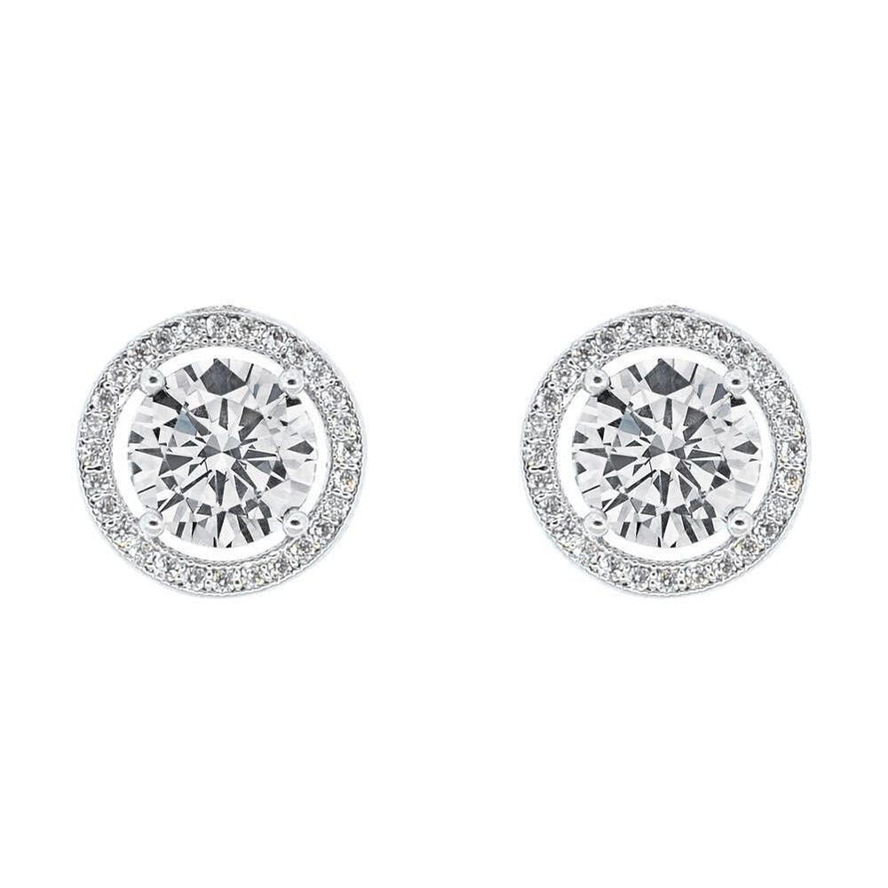 Clear Cubic Zirconia Halo Stud Earrings