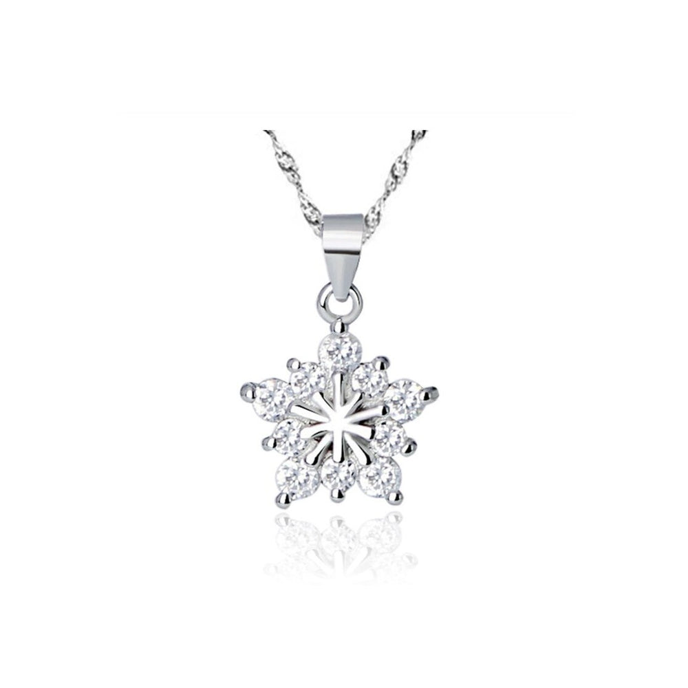 Clear Cubic Zirconia Snowflake Pendant Necklace - White