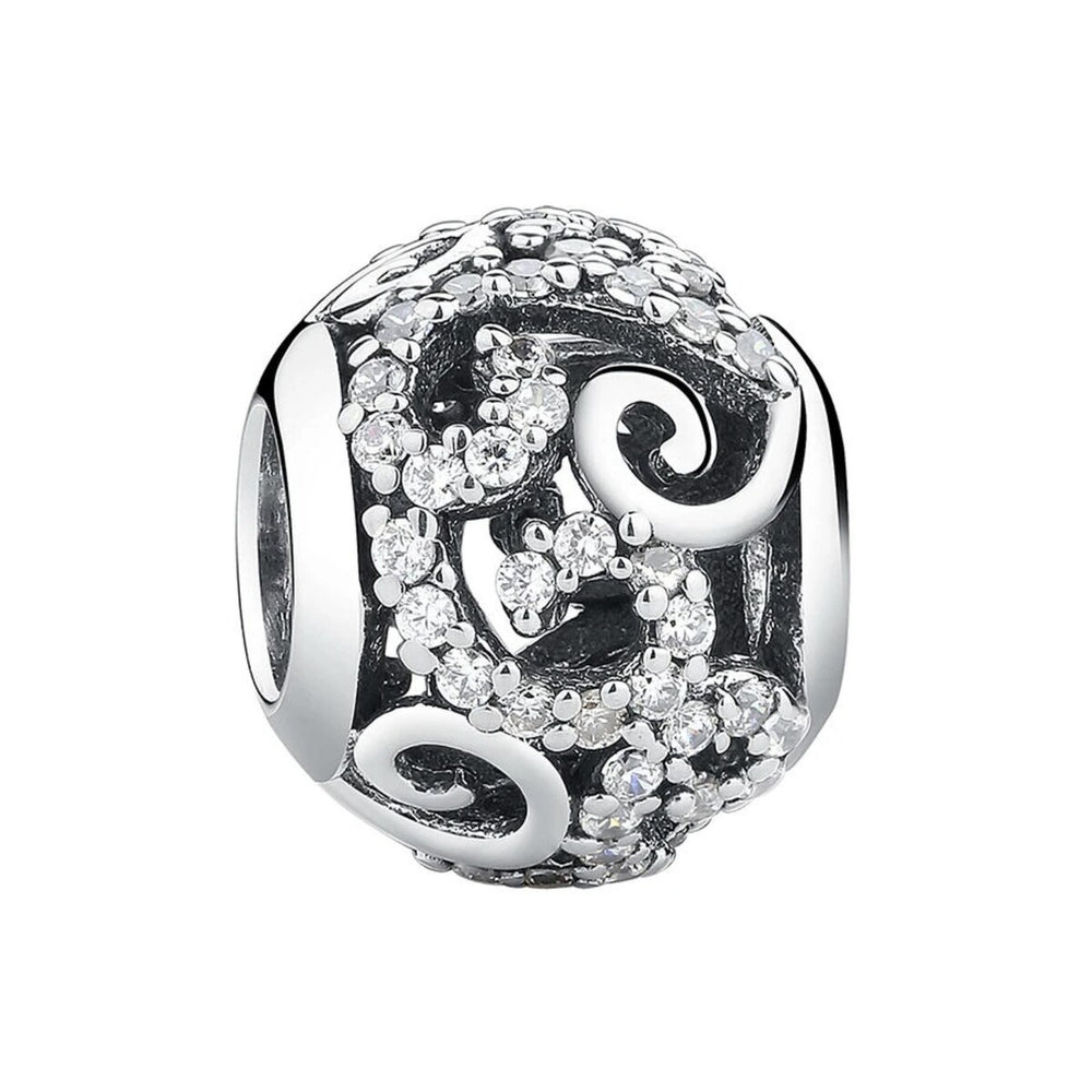 Clear Cubic Zirconia & Sterling Silver Round Swirl Bead Charm