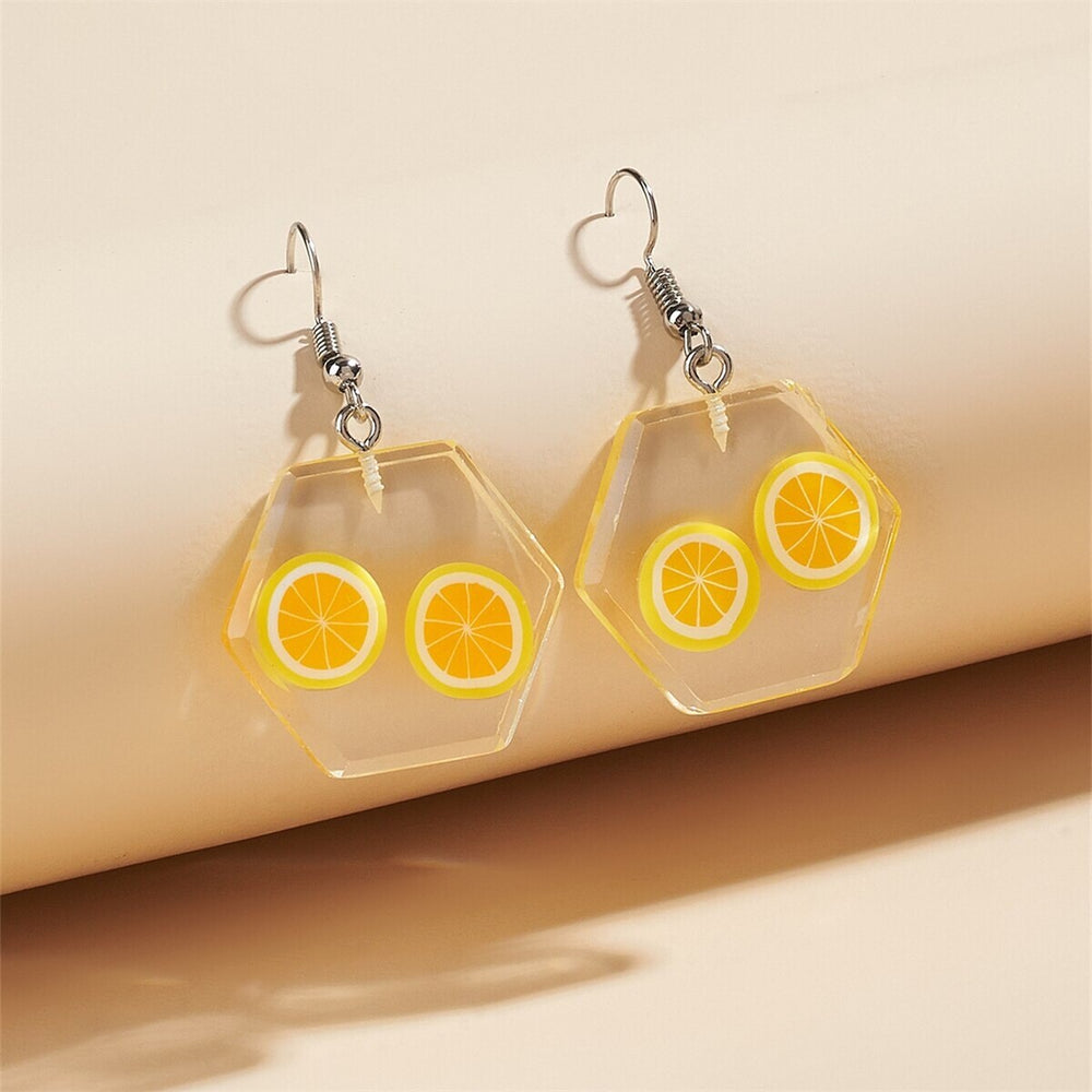 Clear Hexagon Lemon Earrings