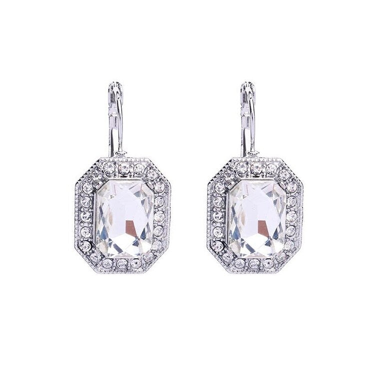 Clear Pave Crystal Hexagon Leverback Earrings