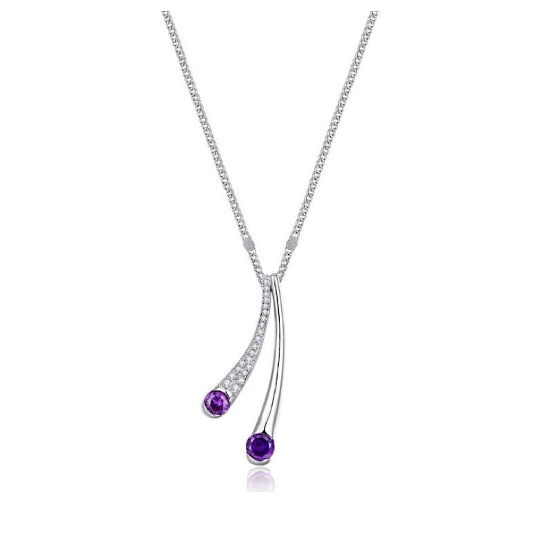 Clear Purple Cubic Zirconia Pendant Necklace - White