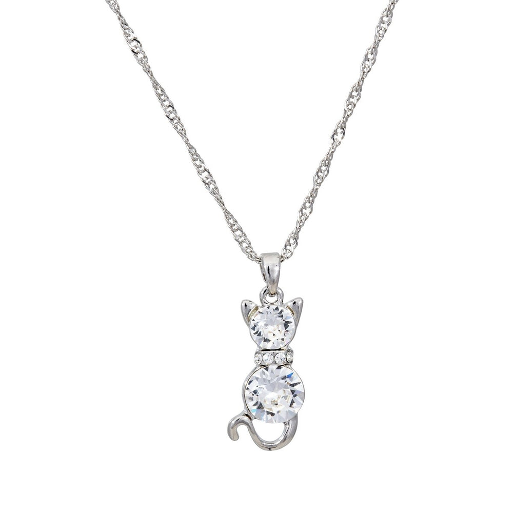 Clear Swarovski Crystal Cat Pendant Necklace - White