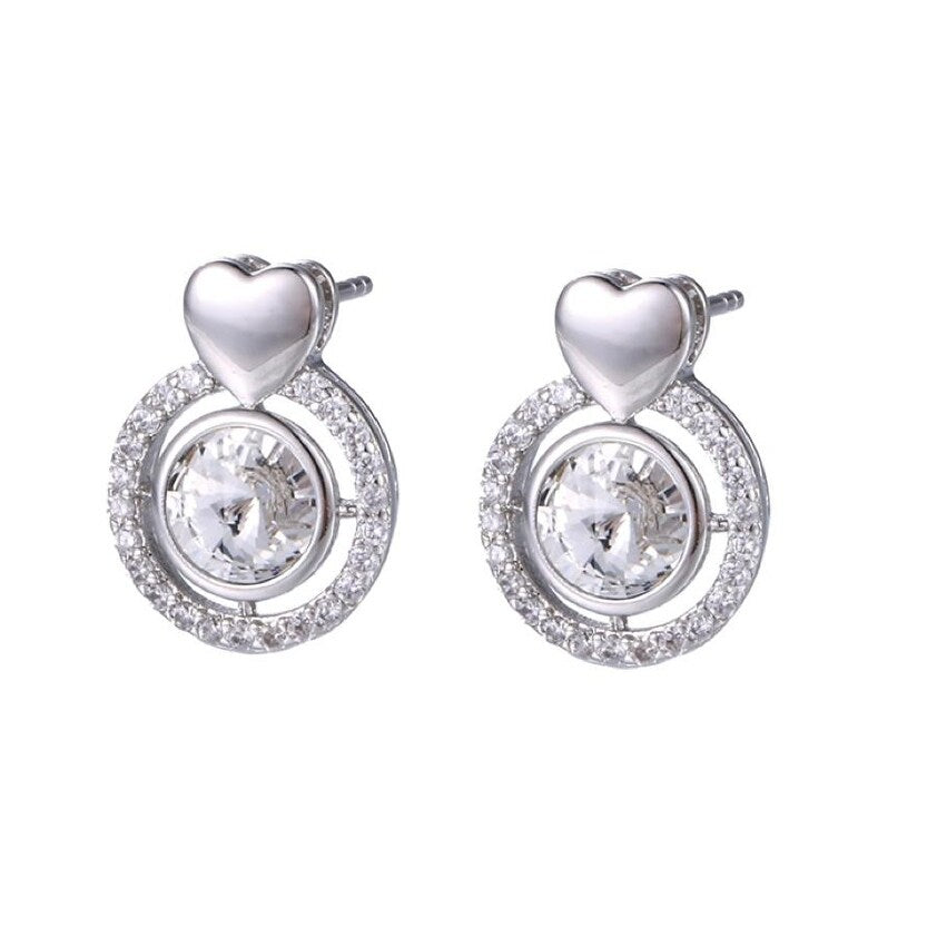 Clear Swarovski Crystal Circular Heart Pave Stud Earrings