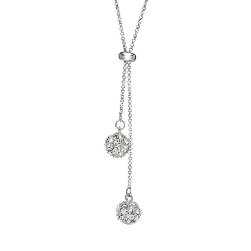 Clear Swarovski Crystal Dual Shamballa Drop Necklace - White