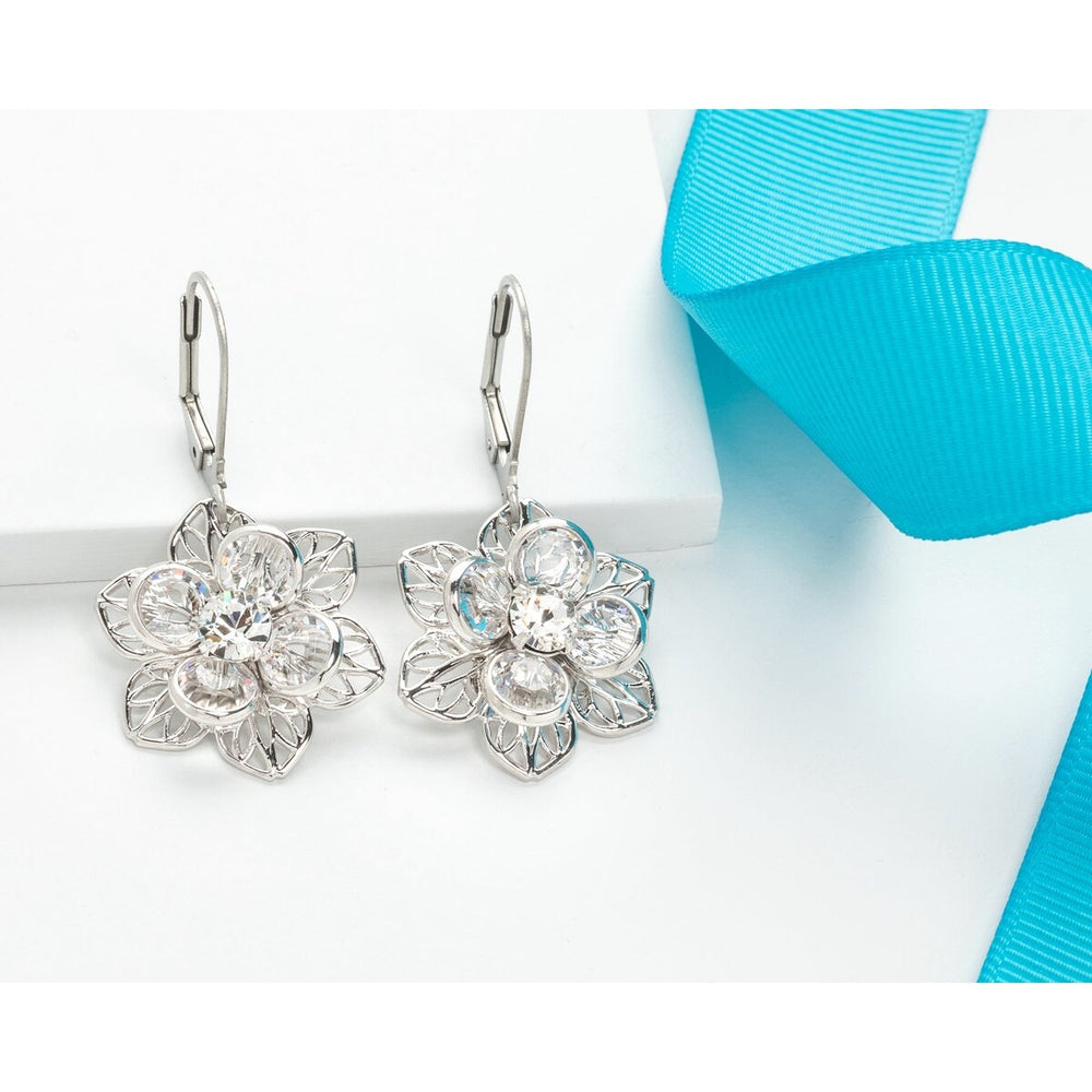 Clear Swarovski Crystal Flower Leverback Earrings